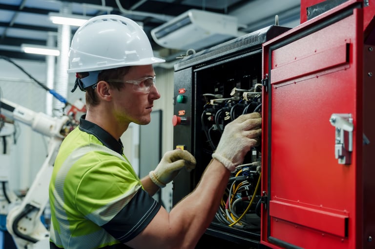 Engineer performing electrical inspection and maintenance