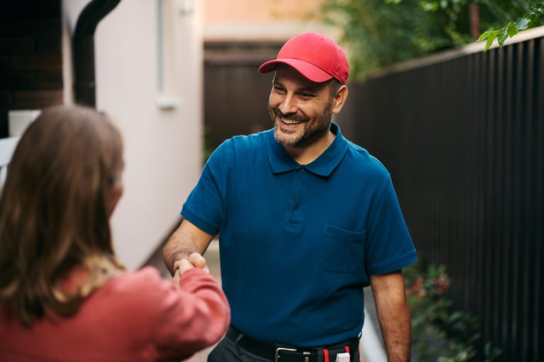 Handyman shaking hands with customer after repair