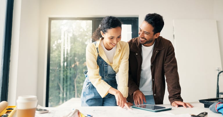 Couple planning home renovation and painting